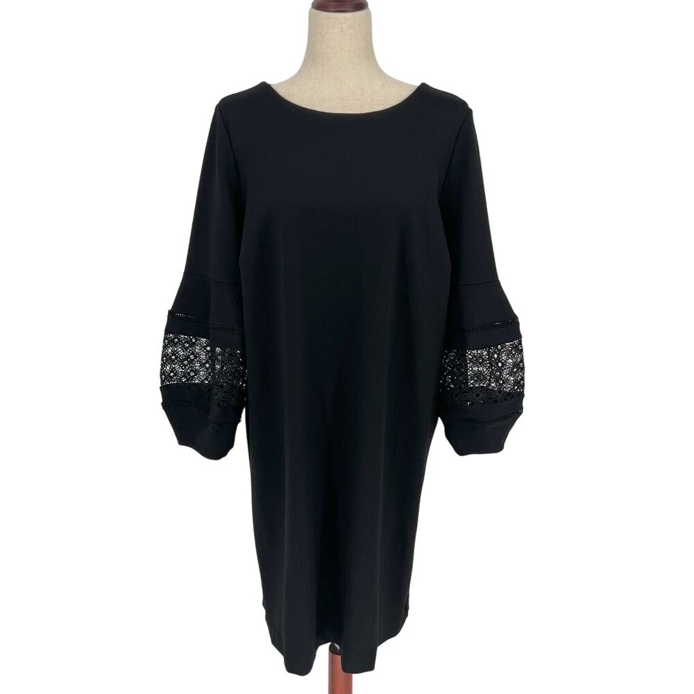 Chicos Womens Eyelet Balloon Sleeve Ponte Dress Size 2.5 US 14 Black A Line